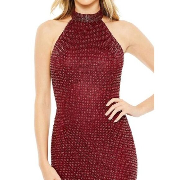Mac Duggal Beaded Sleeveless Burgundy Formal Midi Dress  Size 8 NWT - Picture 3 of 11